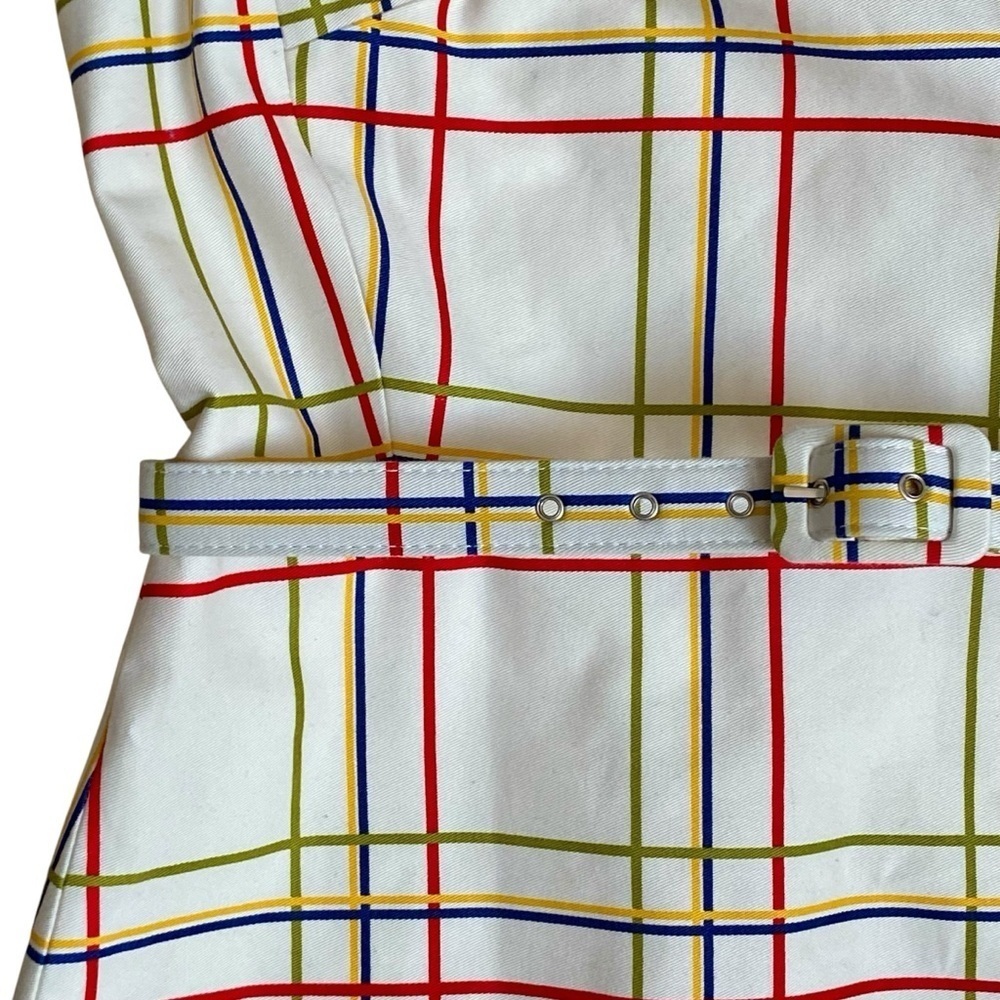 J.Crew Plaid Floral Border Sheath Dress Cotton Size 8 - Picture 5 of 15